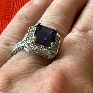 IMITATION TANZINITE, SILVER RING, SIZE 7..STAMPED